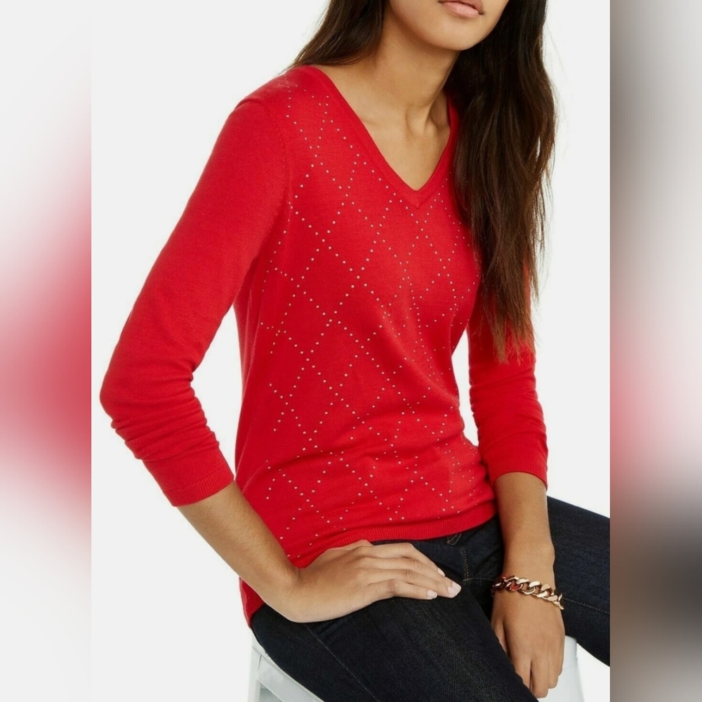 Tommy Hilfiger Studded V-Neck Sweater
